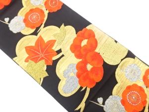 アンティーク　笠松に梅・楓模様織り出し袋帯（材料）